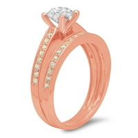 18k sintetički bijeli safir dijamant okruglog reza od ružičastog zlata u boji s naglascima vjenčani set od 9,25