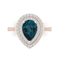 2. Dijamant u obliku kruške s prirodnim londonskim plavim topazom od ružičastog zlata 14k s umetcima veličina