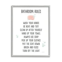 Popis pravila za kupaonicu _ mjehurići od sapunice Tipografija slikanje u sivom okviru umjetnički tisak na zidu
