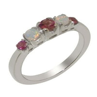 Ženski prsten od bijelog zlata od 14 karata britanske proizvodnje s pravim ružičastim turmalinom i opalom - opcije
