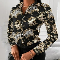Ženska ležerna tunika s dugim rukavima vrhovi s printom lanca bluza s dugim rukavima košulja šifon vrhovi