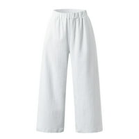 Plus Capri hlače za žene, široke Ležerne hlače s džepovima od pamuka i lana, elastični pojas, široke hlače velike