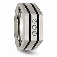 Titanium brušeni i polirani crni ip-obloženi CZS Veličina prstena: 12; za odrasle i tinejdžere; za žene i muškarce
