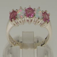 Ženski jubilarni prsten od 9K bijelog zlata britanske proizvodnje s prirodnim ružičastim turmalinom i opalom -