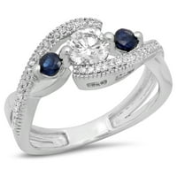 Kolekcija od 10k okruglog plavog safira i bijelog dijamanta od 10k vjenčanog prstena od vjenčanog kamena od 7