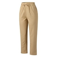 + ženske jednobojne hlače s velikim džepom i elastičnim strukom od pamuka i lana, široke Ležerne hlače, devete