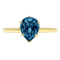 Zaručnički prsten s prirodnim londonskim plavim topazom u obliku kruške od 1,0 karata u žutom zlatu od 14 karata,