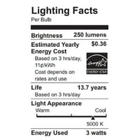 Velika vrijednost LED stropna žarulja ventilatora, 3-vatni oblik E Base Daylight, Pack, T kompatibilan