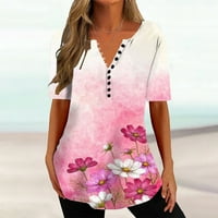 Bluze za djevojčice s V-izrezom tiskane labave gumbe Žene bluze Prodaja Pink 10
