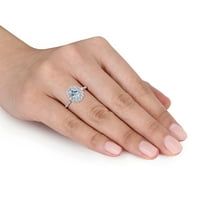 Miabella ženska 2- ct plava i bijela topaz i dijamantni naglasak 14KT bijelo zlato koktel halo prsten