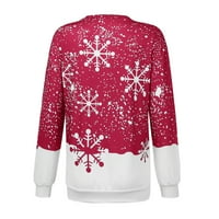 Baocc džempera Žene modno o-vrat Božićni tisak dugih rukava pulover dukserice kapuljače za žene crvene 2xl