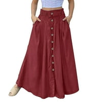Ležerna suknja A kroja s džepovima na kopčanje visokog struka, ženske Vintage Maksi široke suknje, ljetne proljetne