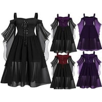 Ženske gotičke haljine za steampunk čipkaste haljine Halloween dugački punk zavoja SPICING SPENDEND DRESS
