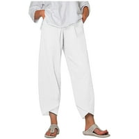 Ženske plus size Rasprodaje ženske casual obične ljetne pamučne široke duge ravne hlače visokog struka bijele