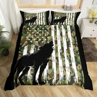 Howling Wolf Duvet Cover Queen Vojni set za posteljinu kamo, američka zastava Comforter Cover Safari Animal Bed