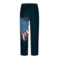 XYSAQA muške posteljine labave trenirke muškarci smiješne američke zastave Print hlače lagane elastične hlače
