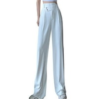 Rasprodaja ženske jednobojne hlače s džepovima visokog struka hlače širokih nogavica ravne široke hlače, bijele,