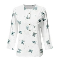 Wendunide majice za žene ženske modne gumbe za ispis o-Neck casual srednje rukave vrhove majice bluza bijela s