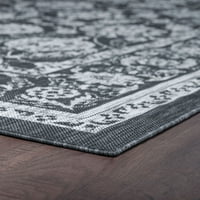 Tradicionalni tepih s obrubom od ugljena, svijetlosivi pravokutnik za unutarnju i vanjsku upotrebu, lako se čisti