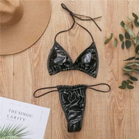 Caveitl bikini za žene, ženske čvrste boje, podijeljeni dijamantski bikini kupaći kostim crni