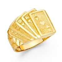Čvrsto 14K žuto zlato Flush of Hearts Poker Ring Lucky Charm Nugget Band Originalni muškarci Veličina 12