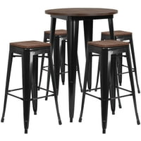 30 crni metalni okrugli barski stol s drvenom pločom i stolicama bez naslona