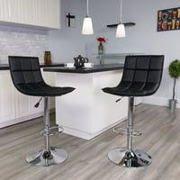 Svijetli namještaj Moderna crna prošivena vinilna barska stolica s podesivom visinom, izduženim zakrivljenim naslonom