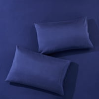 Komplet popluna, svilenkasto mekani satenski krevet u navlaci s plahtama i jastučnicama u tamnoplavoj, kraljevske