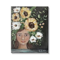 Djevojka u cvjetnoj kruni, žuto-bijelo cvijeće, Slikarstvo, Galerija slika, omotano platno, zidna umjetnost, dizajn