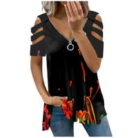 Ženska modna casual s V-izrezom za zatvaračicu, majice s kratkim rukavima s kratkim rukavima