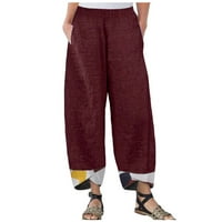 Rasprodaja modne ženske ljetne Ležerne široke hlače od pamuka i lana s džepnim printom, vinske hlače u boji
