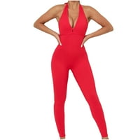 Ženski joga kombinezon Bodycon Halter Deep v Neck Solid Color bez ikakvih kombinezona u daljnjim dijelovima romper