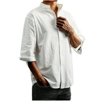 Dxhmoneyh muški pamučni laneni košulja Henley košulja ležerna gumb za rukave dolje košulja lagana rolana rukava