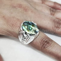 Prsten od školjke abalone, prirodna ravna školjka abalone, polumjesec, srebrni nakit, srebrni prsten, rođendanski