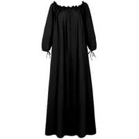 Bazyrey midi haljine za žene solidne ljetne haljine boho ženski brod vrat casual haljine dugih rukava crni xl