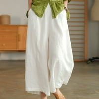 ; Široke Ležerne pamučne lanene hlače s džepovima, ženske Capri hlače s elastičnim strukom, Ležerne ljetne ošišane