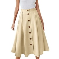 ženska jednobojna suknja s elastičnim pojasom, plisirana duga suknja na kopčanje sprijeda, visokog struka, suknja
