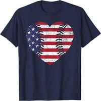 Ženska majica sa slikom 4. srpnja, američka zastava, bejzbol srce, Američka majica