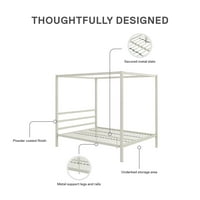 Moderni okvir kreveta na platformi s metalnim baldahinom, veličina je bijela, bijela