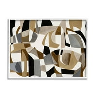 Smeđe preklapanje geometrijskih oblika Abstraktno slikanje bijele uokvirene umjetničke print zidne umjetnosti