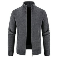 Muški džemperi, modni pleteni vuneni džemper s ovratnikom od šalova, tamno siva