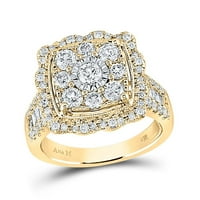 Prsten od žutog zlata od 14 karata s okruglim dijamantom i kvadratnom cvjetnom grozdom;