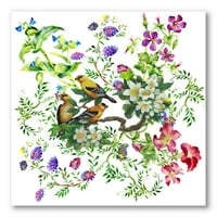 Tropske ptice koje sjede na cvjetajućim slikama Slikanje platna Art Print