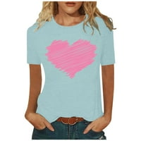 Bluza s grafičkim printom, ležerni ljetni vrhovi s okruglim vratom i kratkim rukavima za žene, svijetloplava 3