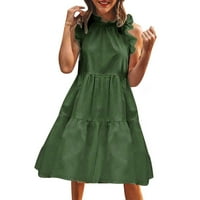 Ženska labava haljina za slobodno vrijeme bez rukava jednobojna suknja s okruglim vratom haljina s kapuljačom