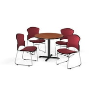 Višenamjenski komplet za sobu za odmor, okrugli stol od 42 inča sa stolicama od tkanine, završna obrada od trešnje
