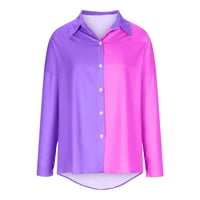 Košulja s gumbom Down Žene modni okretni kolač dugi rukav u boji ležerne košulje majice vrhovi
