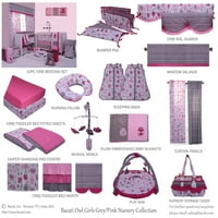 Plahta za krevetić s printom u donjem rublju - sove u ružičastoj i sivoj boji