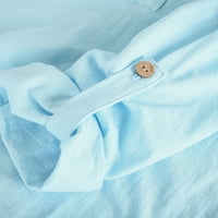 Ženski dnevni vrhovi gumbi Linen dugi rukavi v vrat ljetni jesenski košulje lakatni rukavac Čvrsta boja labava