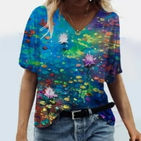Košulja kratkih rukava za žene labave fit v vratne vrhove modne grafičke ljetne udobne tunike Lagana majica majice